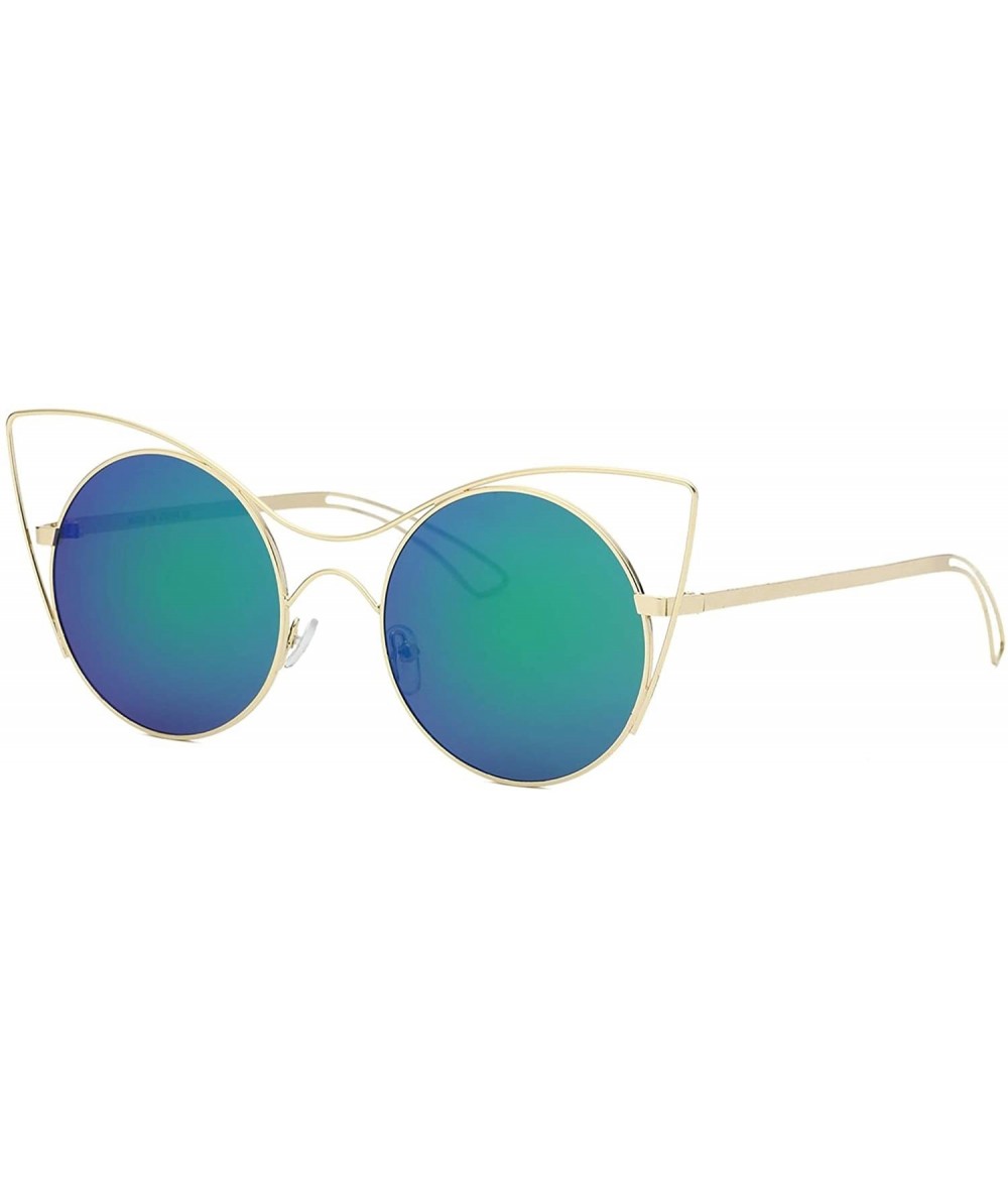 Round Women Modern Fashion Metal Round Cat Eye Sunglasses - Green - CC18WSEO7UO $37.45