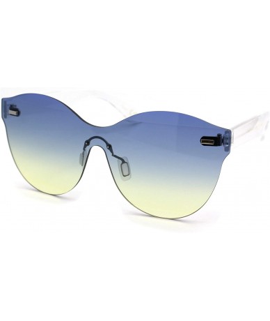 Shield Oceanic Gradient Lens Womens Rimless Shield Round Sunglasses - Blue Yellow - CO18W3CTUX8 $23.66