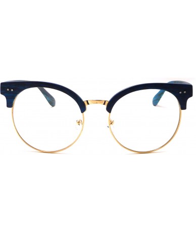 Oversized OVERSIZED Large Retro Wood Bamboo Print Metal Clear Lens Glasses - Blue - CV12O85ZZMU $17.83