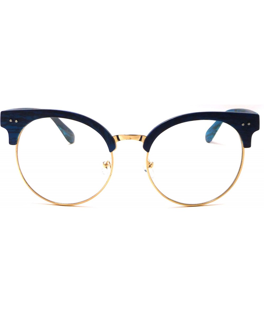 Oversized OVERSIZED Large Retro Wood Bamboo Print Metal Clear Lens Glasses - Blue - CV12O85ZZMU $17.83