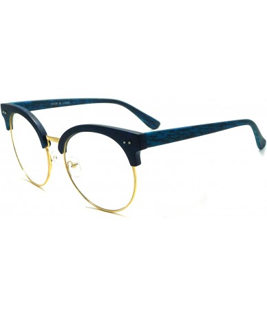 Oversized OVERSIZED Large Retro Wood Bamboo Print Metal Clear Lens Glasses - Blue - CV12O85ZZMU $17.83