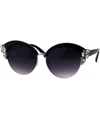 Oversized Womens Bling Iced Rhinestone Half Rim Diva Designer Fashion Sunglasses - Black Silver Smoke - CZ18EIZYO4T $22.93