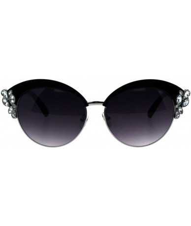 Oversized Womens Bling Iced Rhinestone Half Rim Diva Designer Fashion Sunglasses - Black Silver Smoke - CZ18EIZYO4T $22.93