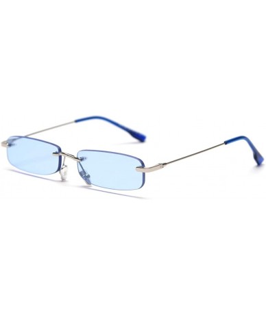 Square Retro Rimless Sunglasses Square Men Tinted Color Small Sun Glasses for Women Uv400 - Silver With Blue - C41974TQ9Q4 $2...