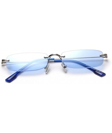 Square Retro Rimless Sunglasses Square Men Tinted Color Small Sun Glasses for Women Uv400 - Silver With Blue - C41974TQ9Q4 $2...