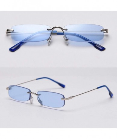 Square Retro Rimless Sunglasses Square Men Tinted Color Small Sun Glasses for Women Uv400 - Silver With Blue - C41974TQ9Q4 $2...