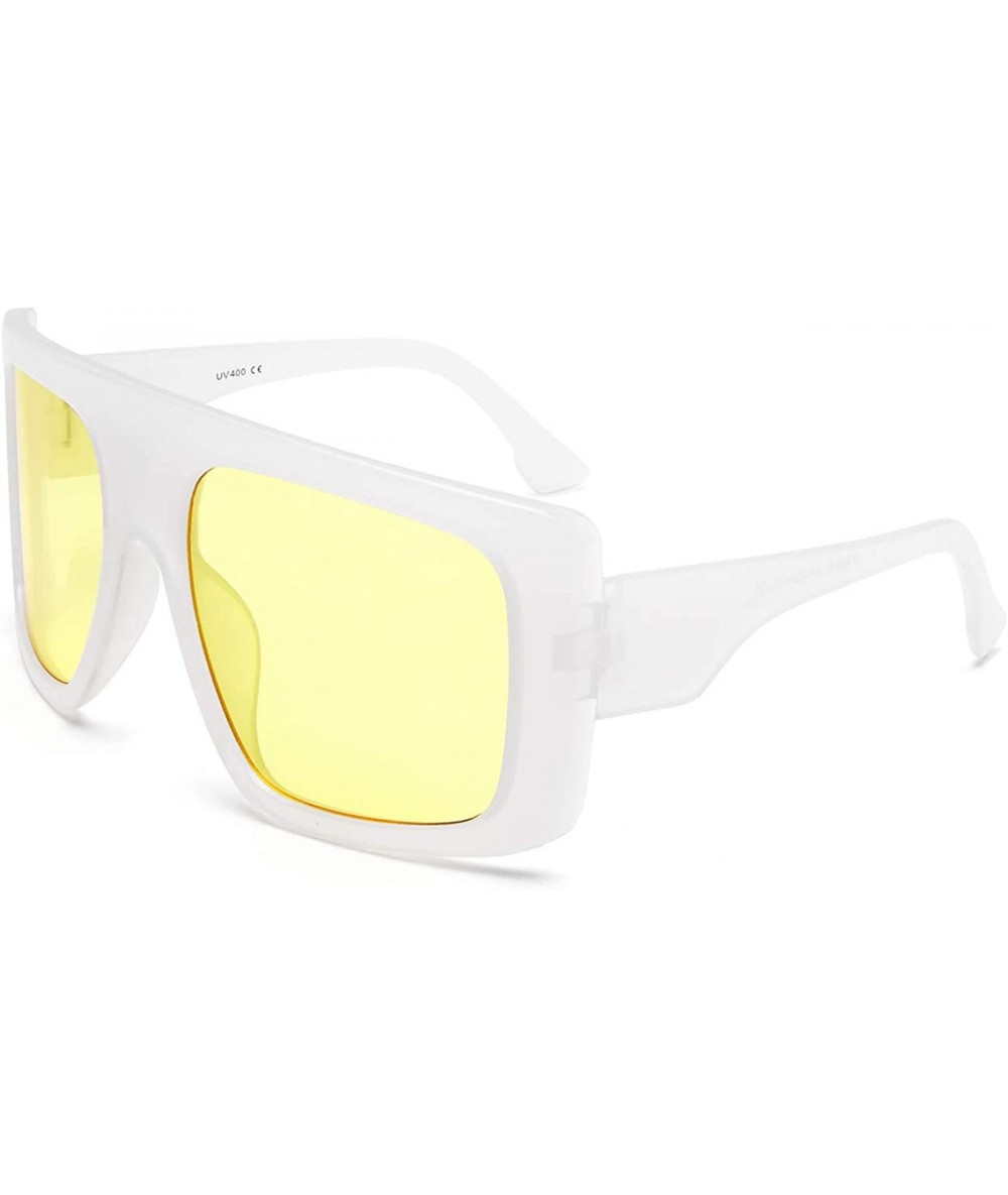 Shield Fashion Oversized Square Sunglasses for Women Big Flat Top Shield Sunglasses - Yellow - CJ18WQH82O6 $17.99