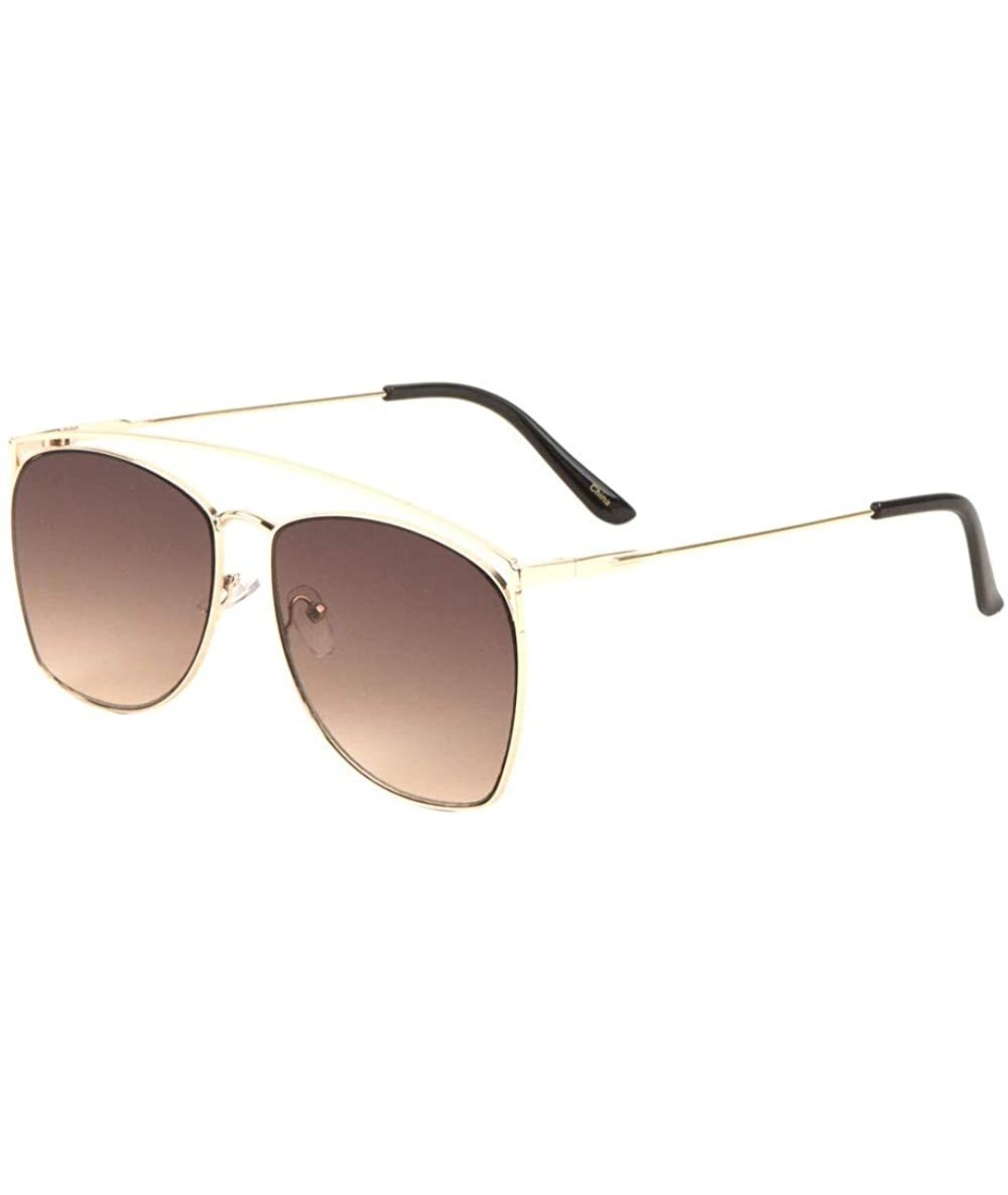 Aviator Long Curved Top Bar Round Lens Thin Frame Aviator Sunglasses - Brown - C9197S87HXG $26.42