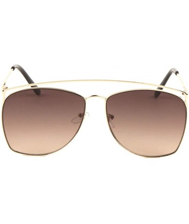 Aviator Long Curved Top Bar Round Lens Thin Frame Aviator Sunglasses - Brown - C9197S87HXG $26.42