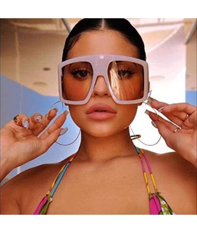 Shield Fashion Oversized Square Sunglasses for Women Big Flat Top Shield Sunglasses - Yellow - CJ18WQH82O6 $17.99