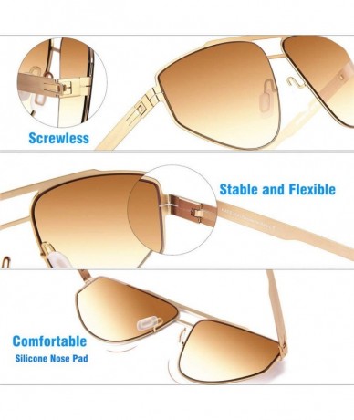 Oval Polarized Sunglasses Aviator Gradient Gradiend - Gold - C618ST35KZ6 $18.89