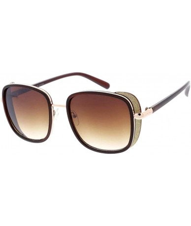 Square Retro Fashion Sophisticate Rectangular Aviator Sunglasses S26 - Brown - C11920334QW $21.75