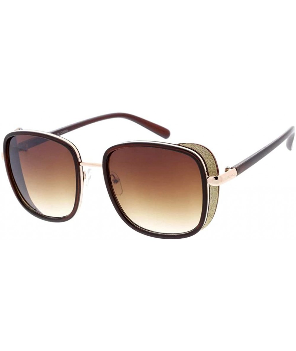 Square Retro Fashion Sophisticate Rectangular Aviator Sunglasses S26 - Brown - C11920334QW $21.75