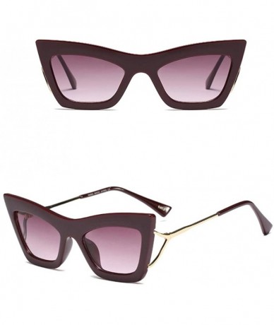 Cat Eye Cat Eye Sunglasses Sexy Women Big Frame Half metal Eyewear High Fashion - Burgundy - C618O9RT6N7 $21.14