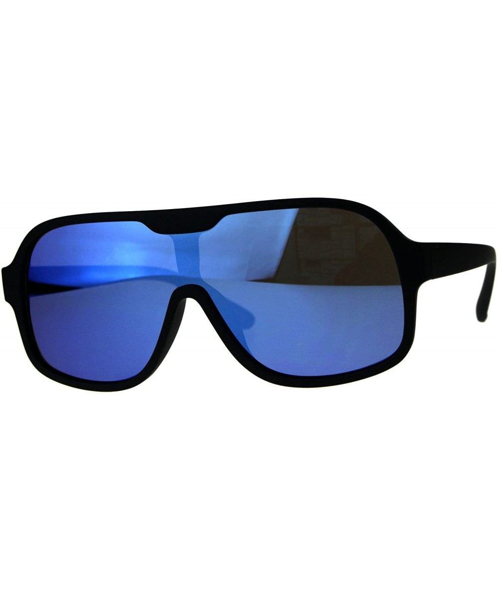 Square Mens Fashion Sunglasses Matted Square Frame Mono Lens UV 400 - Black (Blue Mirror) - CA18E7HDRMS $21.29