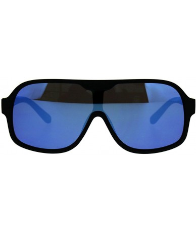 Square Mens Fashion Sunglasses Matted Square Frame Mono Lens UV 400 - Black (Blue Mirror) - CA18E7HDRMS $21.29