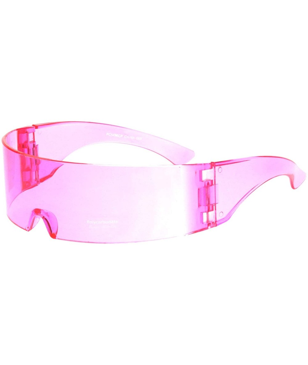 Wrap Futuristic Robotic Daft Punk Monoblock Shield Wrap Sunglasses Translucent - Pink - CW18SIR7WLT $20.43