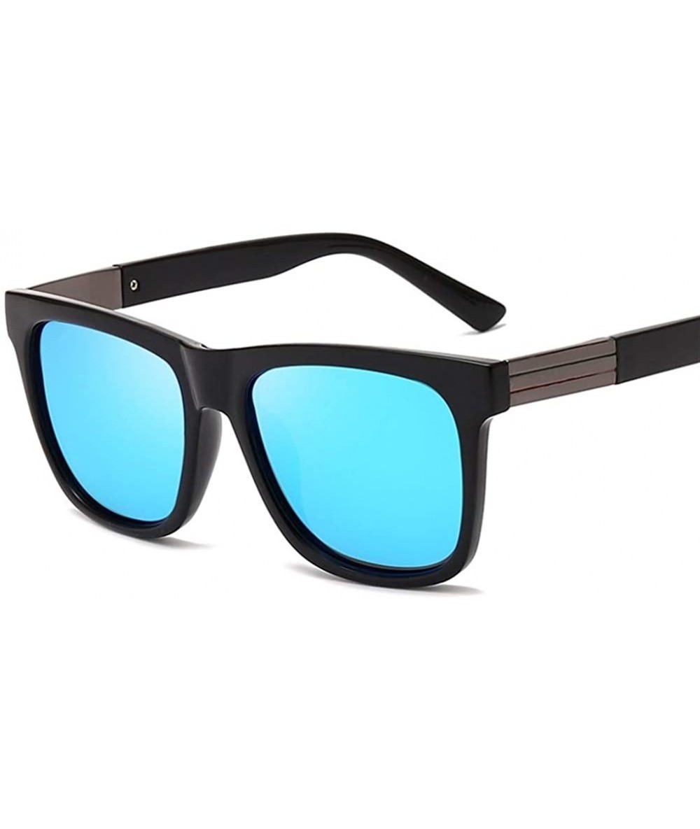 Square Men Women Polarized Sunglasses Fashion Classic Square Frame Mirror Lens Driving Eyewear UV400 - Black Blue - CR199OGT6...