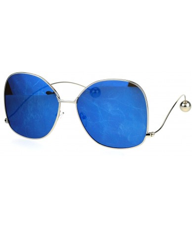 Butterfly Womens Oversize Color Mirror Lens Swan Drop Temple Metal Rim Diva Sunglasses - Silver Blue - CU17Y2GSU6E $22.13