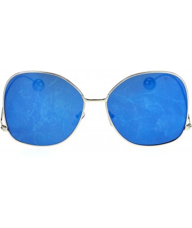 Butterfly Womens Oversize Color Mirror Lens Swan Drop Temple Metal Rim Diva Sunglasses - Silver Blue - CU17Y2GSU6E $22.13