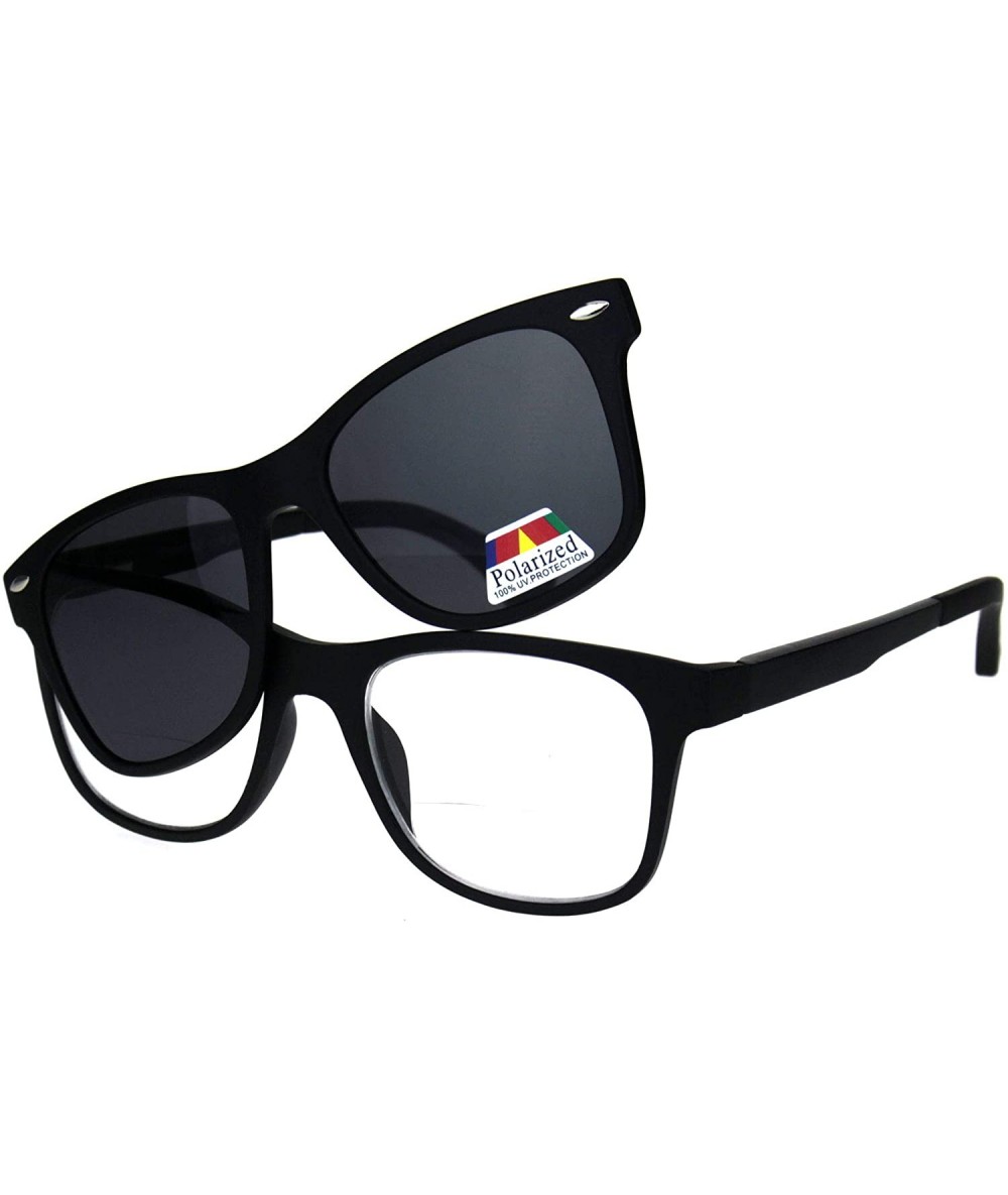 Rectangular Polarized Magnetic Clip On Shade Sunglasses Bifocal Reading Glasses - All Black - CC18ID8GHZI $27.71