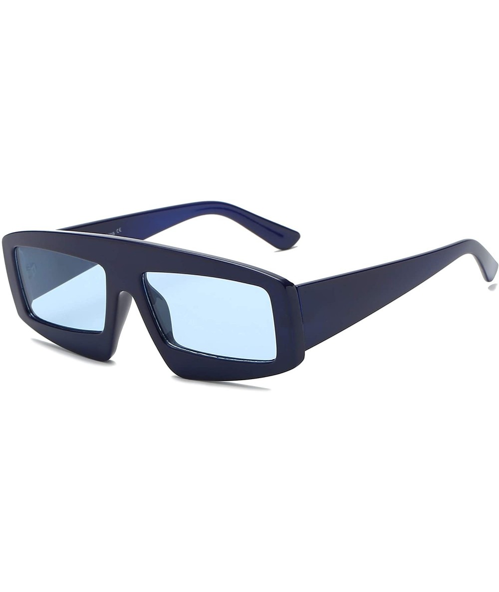 Rectangular Women Retro Vintage Futuristic Flat Lens Rectangular Sunglasses - Blue - C818I5WC3AH $17.86