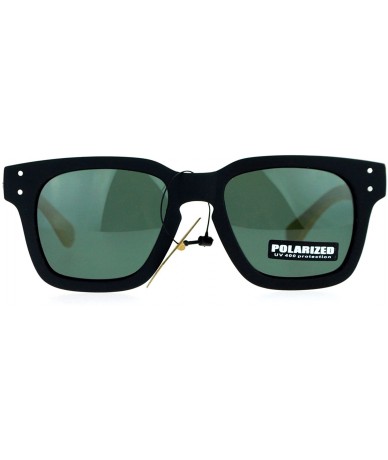 Square Real Bamboo Temple Polarized Sunglasses Matted Square Keyhole Frame - Black (Green) - C4189GQO7RE $24.24