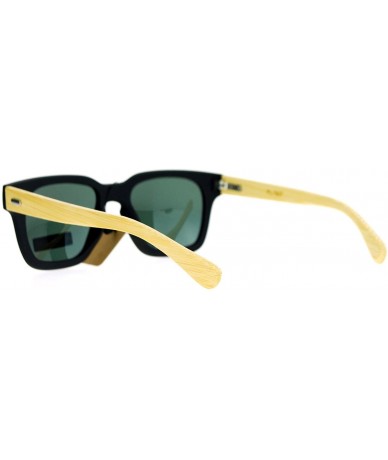 Square Real Bamboo Temple Polarized Sunglasses Matted Square Keyhole Frame - Black (Green) - C4189GQO7RE $24.24