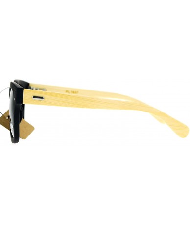 Square Real Bamboo Temple Polarized Sunglasses Matted Square Keyhole Frame - Black (Green) - C4189GQO7RE $24.24