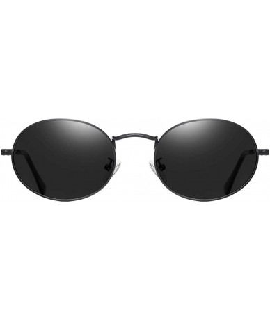 Oval Small oval sunglasses retro metal frame polarized sun glasses for Couples UV400 vintage - Full Black - CM19747ZWKD $19.54