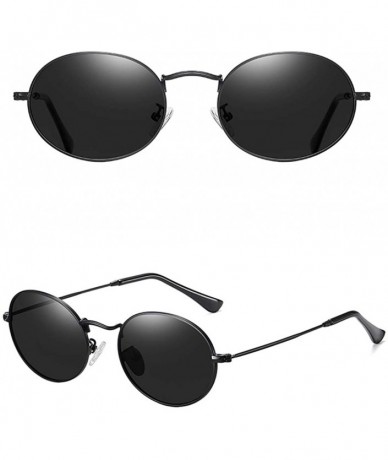 Oval Small oval sunglasses retro metal frame polarized sun glasses for Couples UV400 vintage - Full Black - CM19747ZWKD $19.54