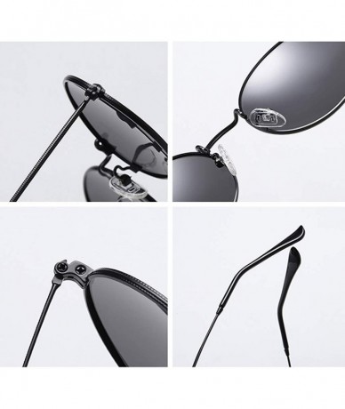 Oval Small oval sunglasses retro metal frame polarized sun glasses for Couples UV400 vintage - Full Black - CM19747ZWKD $19.54