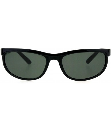 Rectangular Mens Tempered Glass Plastic Biker Style Rectangular Oval Sunglasses Black Green - CC18H4M4I67 $20.59