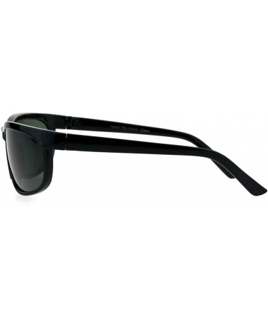 Rectangular Mens Tempered Glass Plastic Biker Style Rectangular Oval Sunglasses Black Green - CC18H4M4I67 $20.59