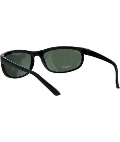 Rectangular Mens Tempered Glass Plastic Biker Style Rectangular Oval Sunglasses Black Green - CC18H4M4I67 $20.59