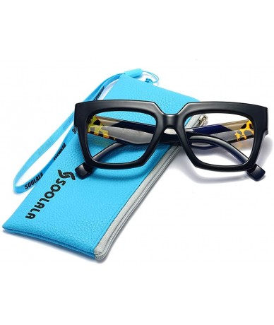 Oversized Anti-Blue Blocker Light Square Reading Glasses w/Leopard Arms - Anti Blue - Blue - CN18YR6TCZ4 $25.91