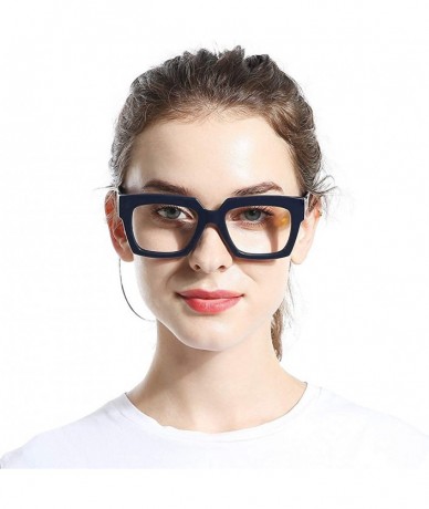 Oversized Anti-Blue Blocker Light Square Reading Glasses w/Leopard Arms - Anti Blue - Blue - CN18YR6TCZ4 $25.91