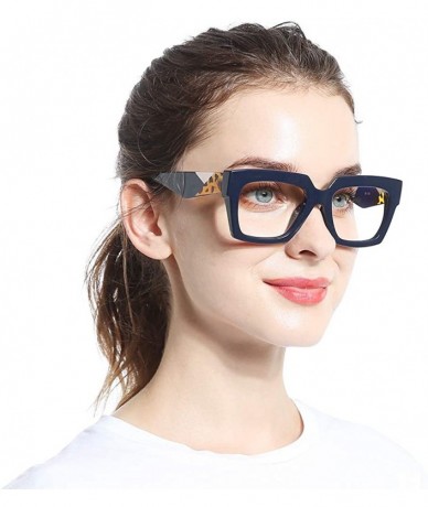 Oversized Anti-Blue Blocker Light Square Reading Glasses w/Leopard Arms - Anti Blue - Blue - CN18YR6TCZ4 $25.91