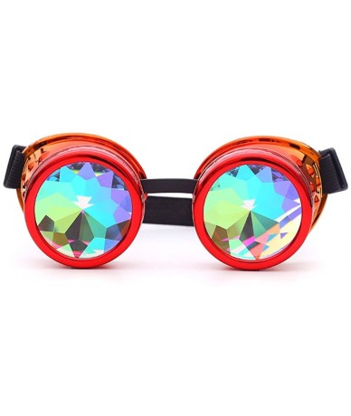 Round Fashion Creative Hippie Colorful Glasses Rave Festival Party EDM Sunglasses Diffracted Lens - Red B - CP18RKCTIEG $27.91