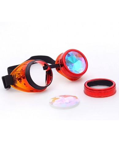 Round Fashion Creative Hippie Colorful Glasses Rave Festival Party EDM Sunglasses Diffracted Lens - Red B - CP18RKCTIEG $27.91