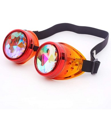 Round Fashion Creative Hippie Colorful Glasses Rave Festival Party EDM Sunglasses Diffracted Lens - Red B - CP18RKCTIEG $27.91