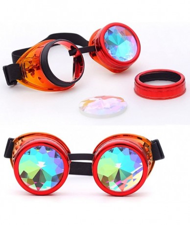 Round Fashion Creative Hippie Colorful Glasses Rave Festival Party EDM Sunglasses Diffracted Lens - Red B - CP18RKCTIEG $27.91