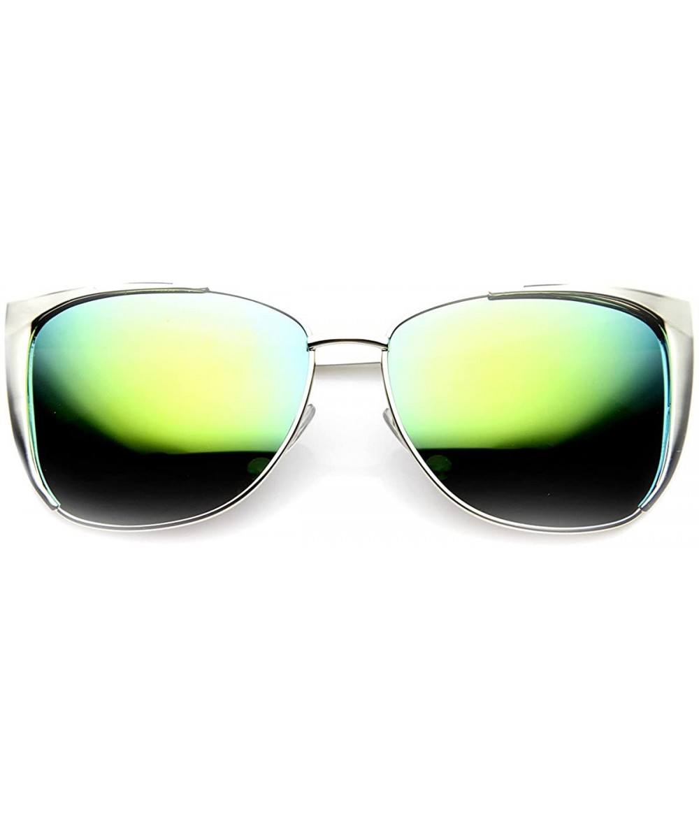 Cat Eye Modern Thin Metal Frame Color Flash Mirrored Lens Cat Eye Sunglasses - Silver / Sunset Mirror - CK11A15V2WF $20.62