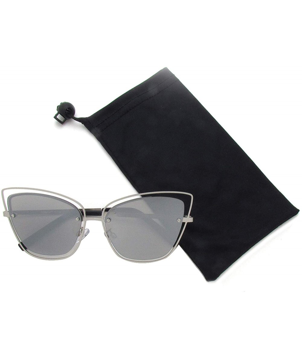 Cat Eye Double Wire Metal Cat Eye Designer Sunglasses - Silver Mirror - C518QGGUL54 $19.86