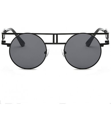 Wrap Retro Steampunk Sunglasses Metal Frame Wrap Vintage Glasses Mirror Lens Rock Style Round Shades - Black - CE189TNGUZ2 $2...