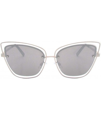 Cat Eye Double Wire Metal Cat Eye Designer Sunglasses - Silver Mirror - C518QGGUL54 $19.86