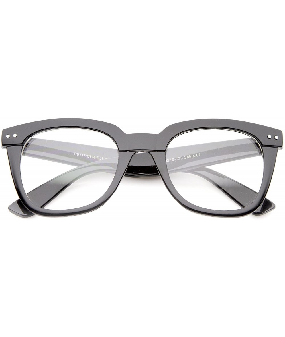 Square Modern Chunky Frame Wide Temple Clear Lens Square Horn Rimmed Glasses 51mm - Black / Clear - CN12LZRUJYP $19.20