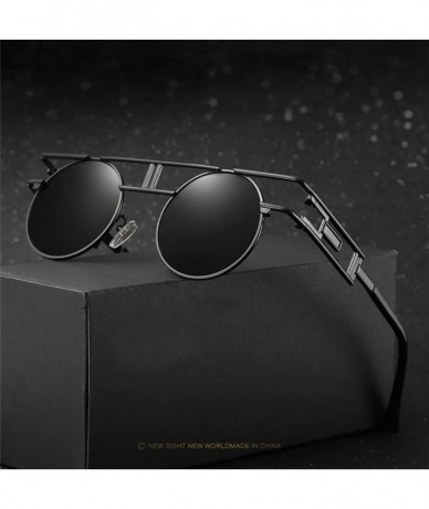 Wrap Retro Steampunk Sunglasses Metal Frame Wrap Vintage Glasses Mirror Lens Rock Style Round Shades - Black - CE189TNGUZ2 $2...