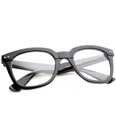 Square Modern Chunky Frame Wide Temple Clear Lens Square Horn Rimmed Glasses 51mm - Black / Clear - CN12LZRUJYP $19.20