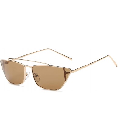 Goggle Women Retro Vintage Metal Rectangular Cat Eye Fashion Sunglasses - Brown - CH18WSENGZK $36.64